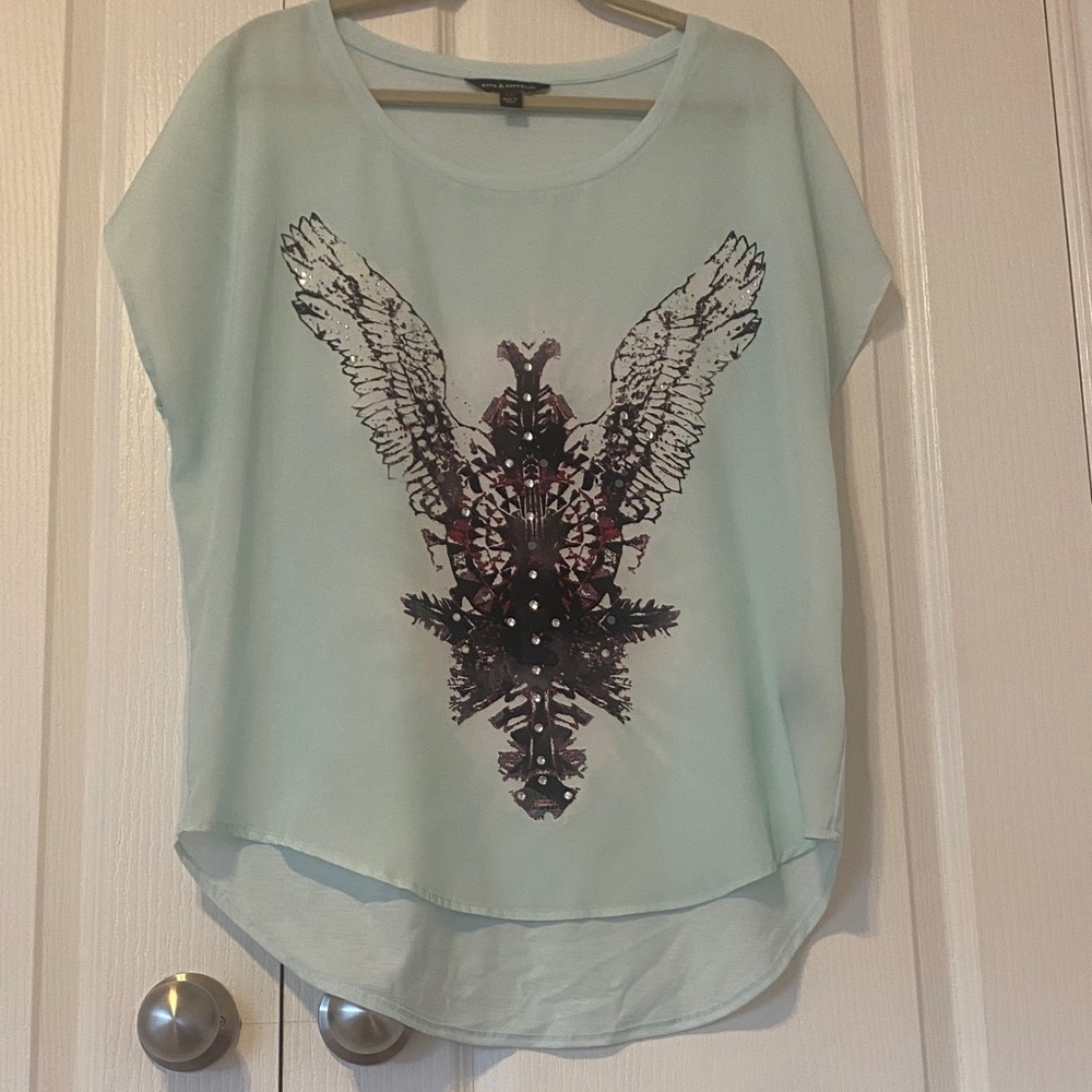 Rock & Republic Light Green Graphic Blouse